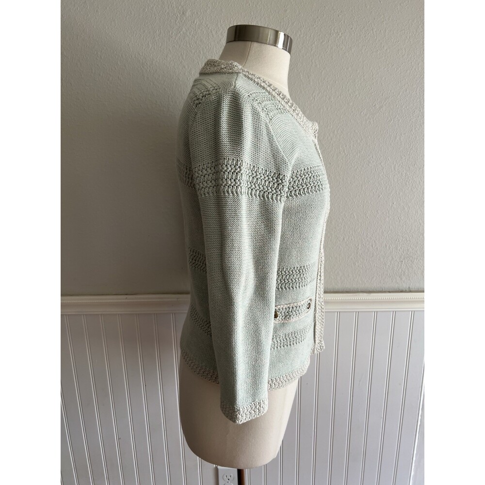 Cabi Women's Society Knit Cardigan Sweater 3/4 Sleeve 100% Cotton Mint Green S - Picture 5 of 12